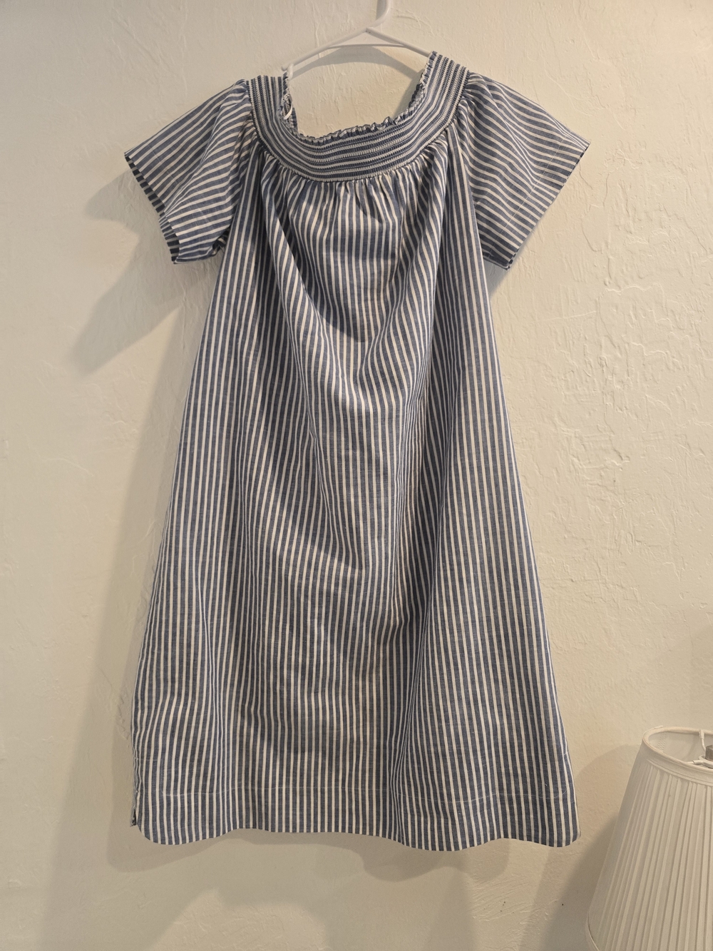 J. Crew Navy and White Vertical Stripe Smocked Midi Dress